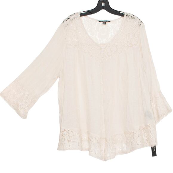 NWT Zac & Rachel Top Boho Feminine Coastal Button Floral Lace Cottage Cream XL - Picture 1 of 7